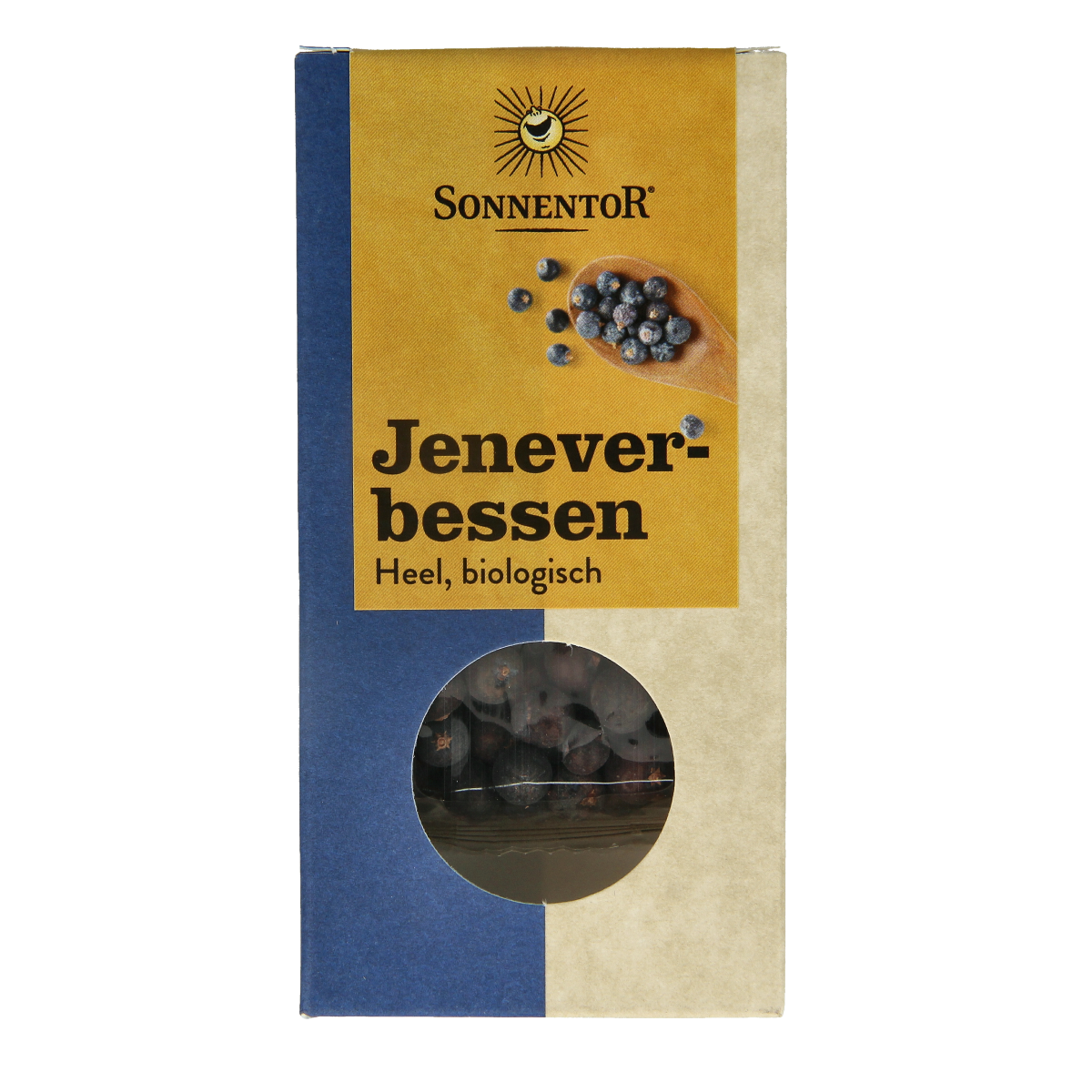 Organic Sonnentor juniper berries in a 35g package, used as herbs, spices, or culinary ingredients.
