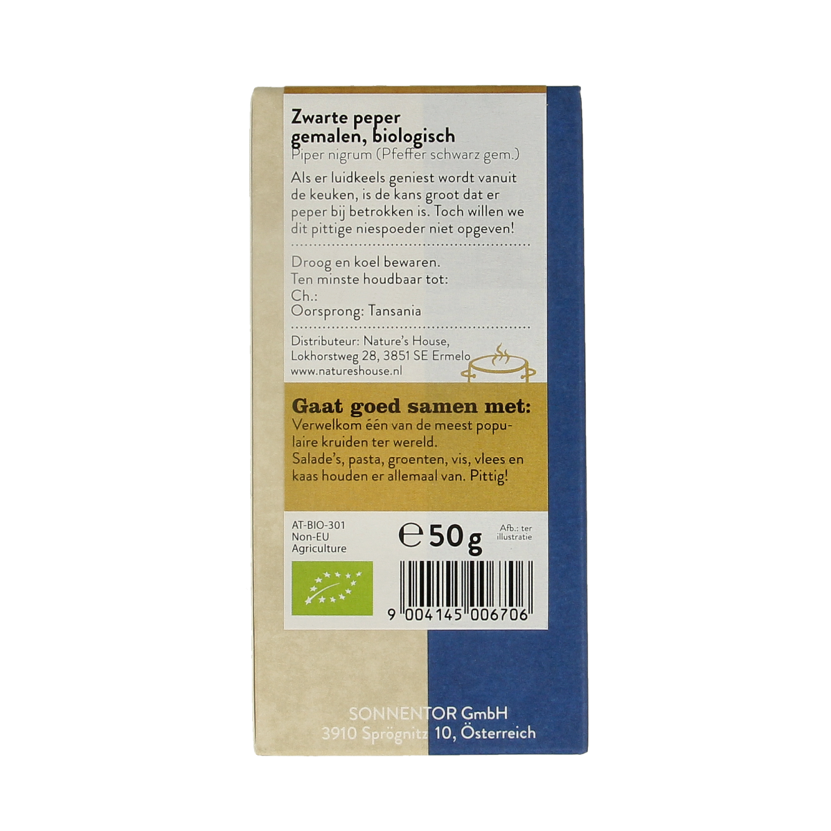 Sonnentor Peper zwart gemalen bio 50.00 Gram