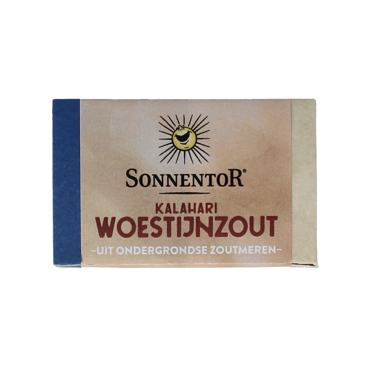 Fine Kalahari desert salt by Sonnentor, 150g, in a clear container, showcasing the natural pinkish mineral crystals.