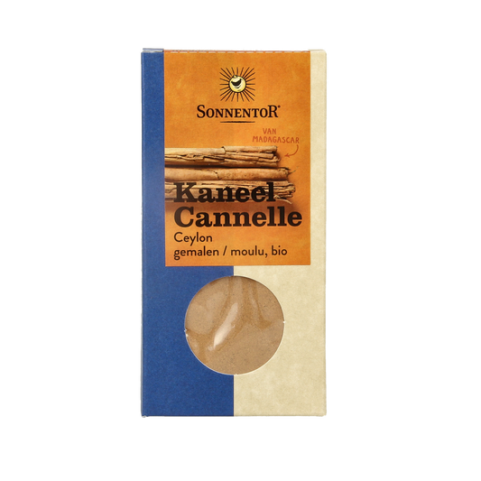 Sonnentor Ceylon cinnamon powder in 40g organic container, a natural spice for baking and cooking.