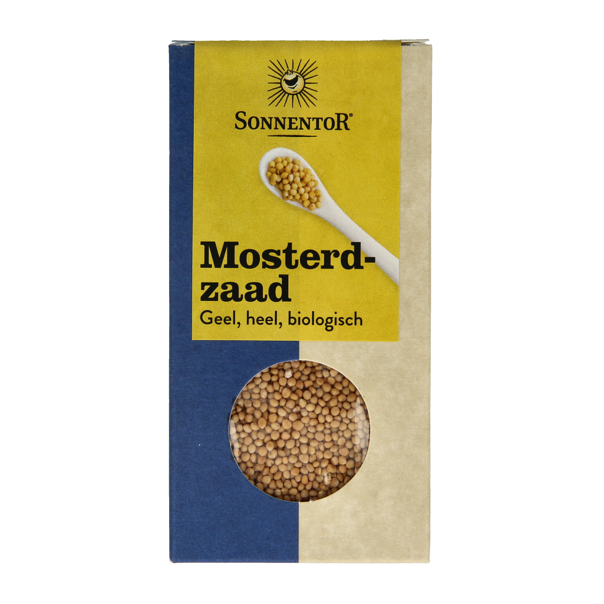 Organic Sonnentor yellow mustard seeds in a 120g package, suitable for spices, herbs, and meal preparations.