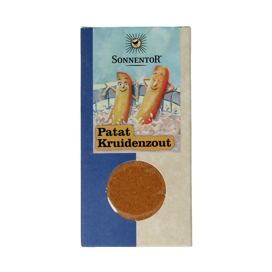 Sonnentor Patat kruidenzout bio, 130g, with a blend of herbs and sea salt for seasoning fries and snacks.