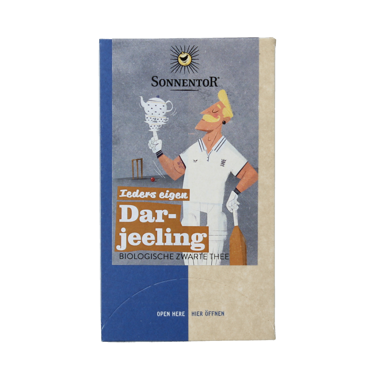 Organic Sonnentor Darjeeling tea, 18-pack, showcasing tea bags with packaging in a natural setting for coffee and tea lovers.