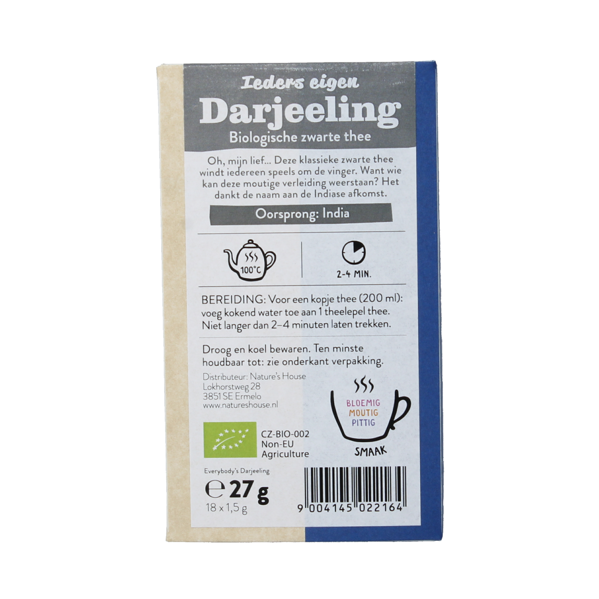 Sonnentor Darjeeling thee voor iedereen bio, 18 theezakken in een kleurrijke verpakking, natuurlijk en biologisch geproduceerd.