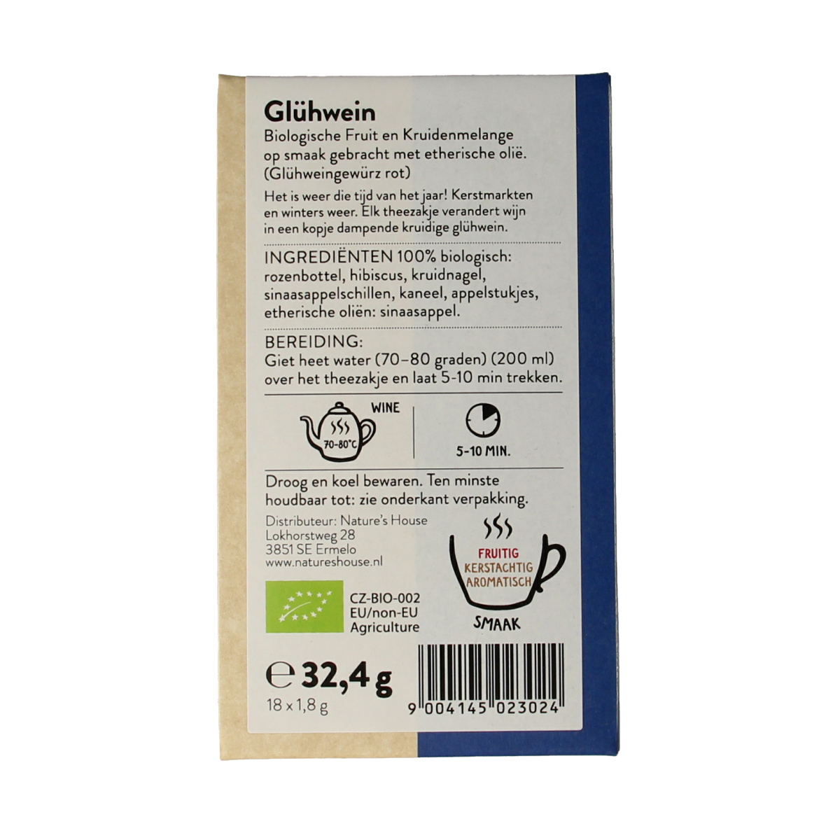 Sonnentor Gluhwein kruidenmix tea bags, organic spice blend for mulled wine, 18-pack, natural herbal drink.
