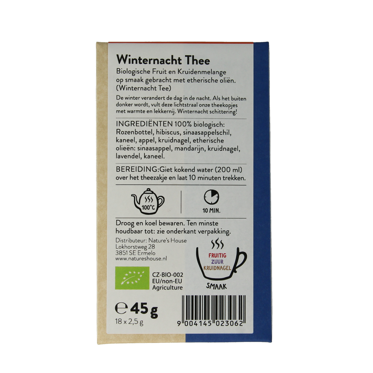 Sonnentor Winternacht organic tea in a box with 18 tea sachets, featuring warm winter flavors and herbal ingredients.