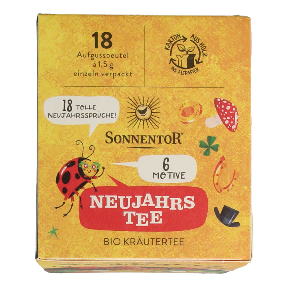 Sonnentor Nieuwjaarsthee bio 18-gram tea bags in a box, natural organic herbal tea for celebrating the New Year.