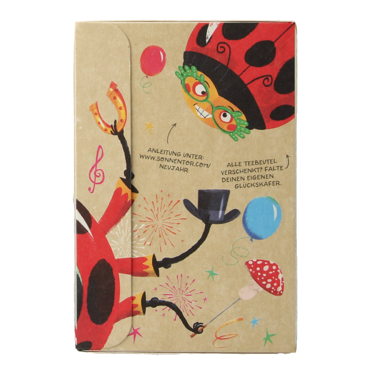 Sonnentor Nieuwjaarsthee bio with 18 tea bags, organic herbal tea box, featuring colorful packaging and natural ingredients.