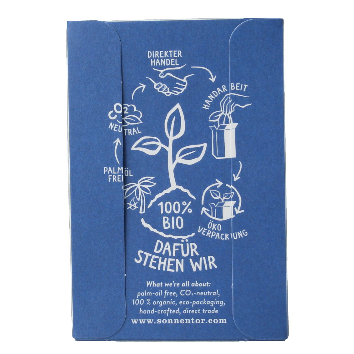 Sonnentor Smalle Weegbree organic tea in a box with 18 tea sachets, featuring fresh, natural herbal tea leaves.