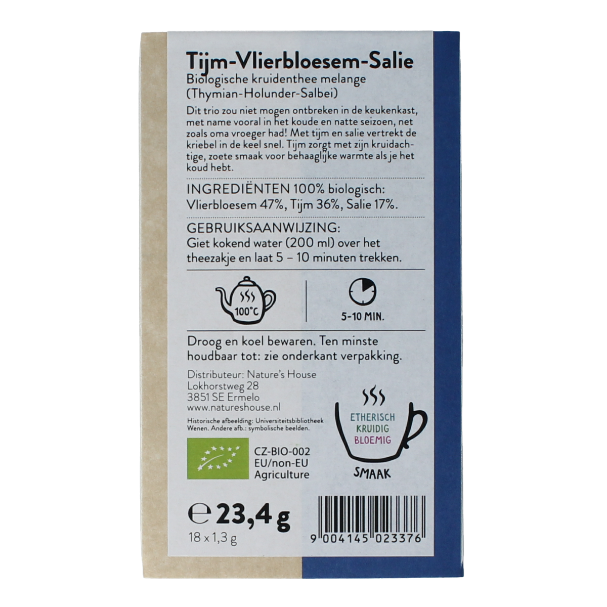 Sonnentor organic thyme, elderflower, and sage tea in a box, 18 tea bags, natural herbal blend for soothing beverages.