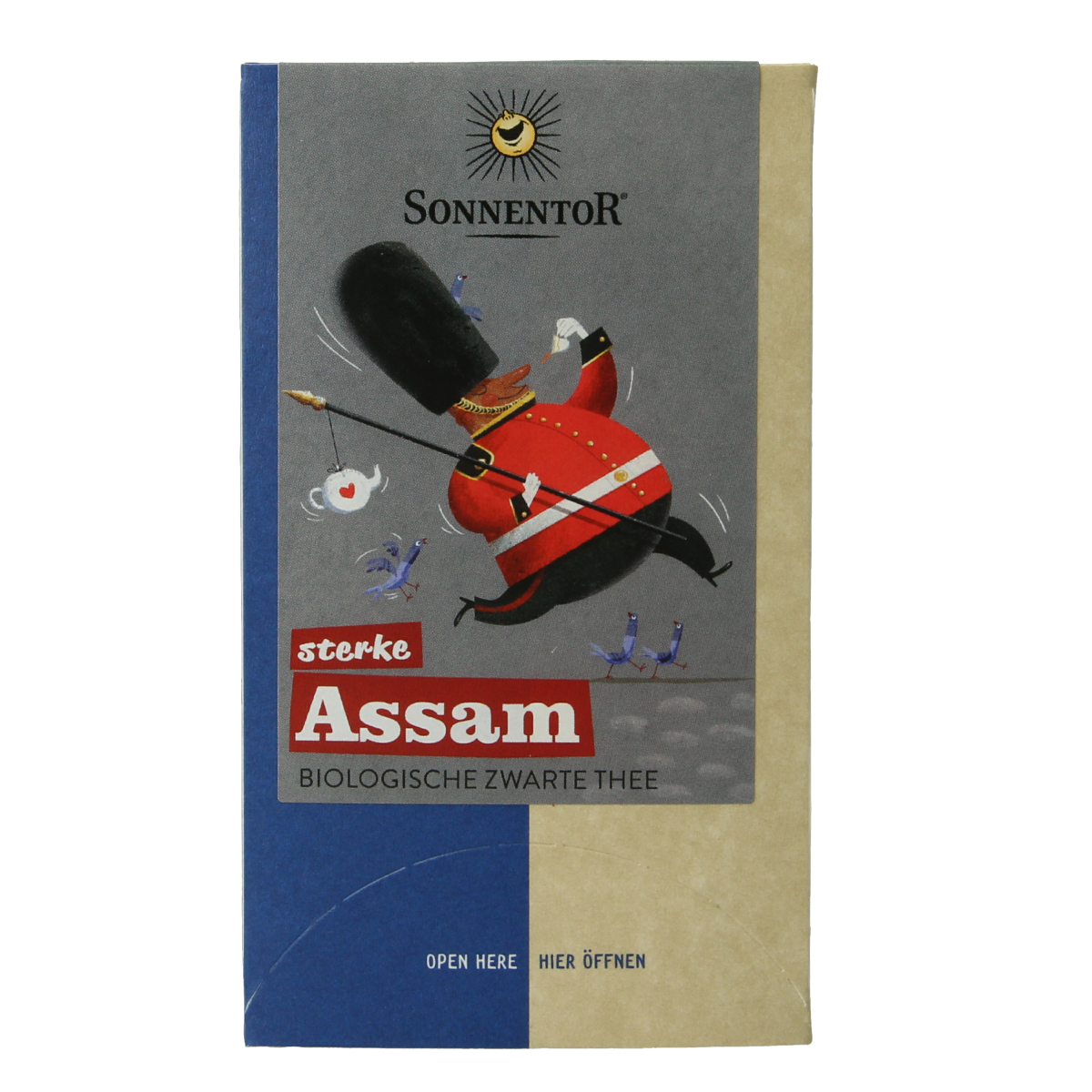 Sonnentor Assam English black organic tea in an 18-pack, featuring tea bags with rich, full-bodied flavor.