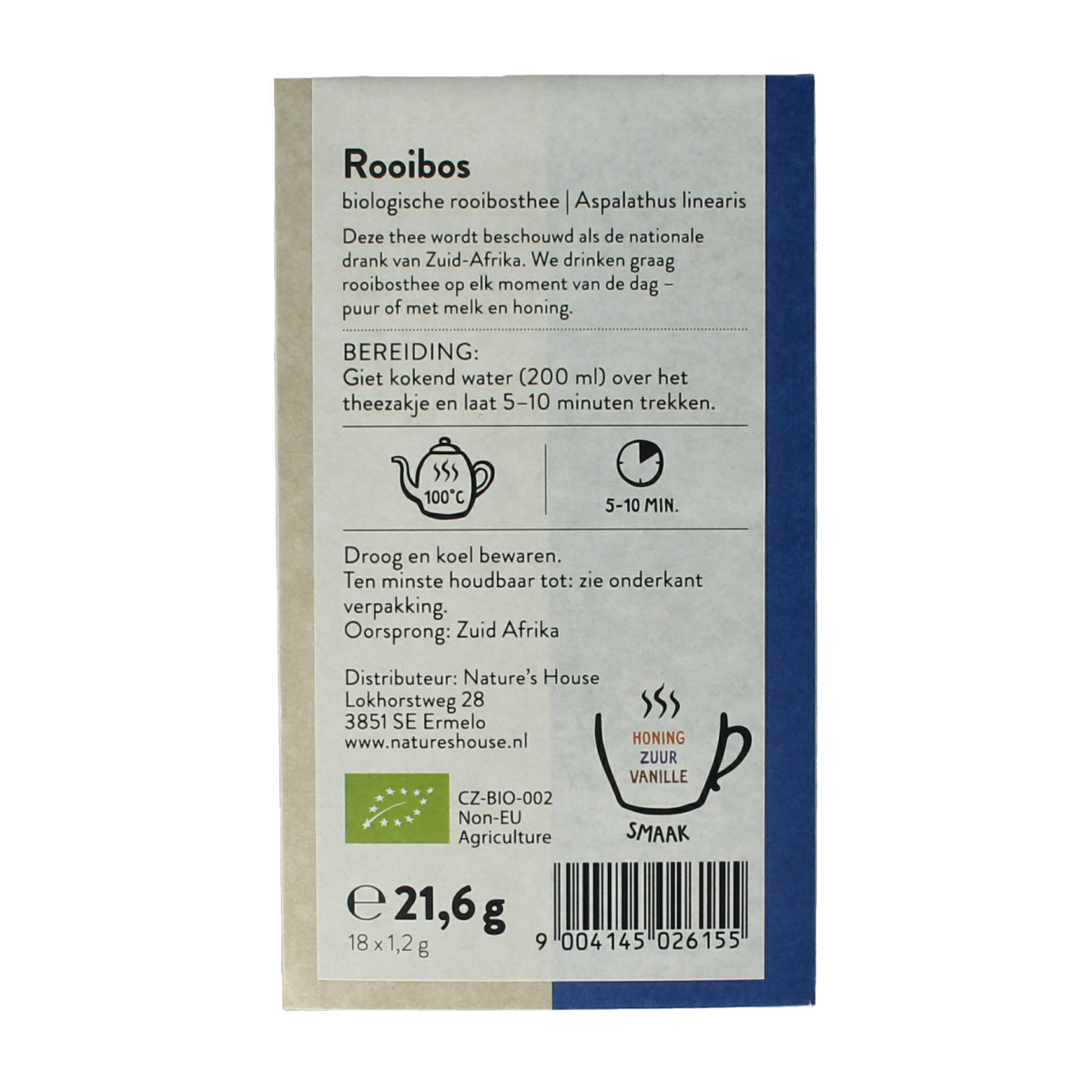 Sonnentor bio Rooibosthee tea in 18 tea bags, featuring vibrant red rooibos leaves and a natural, organic packaging design.