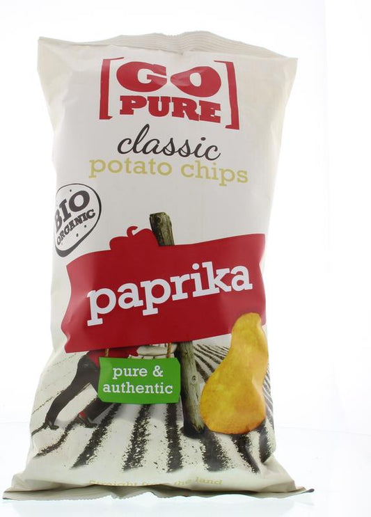 Go Pure Paprika Bio Chips in 125g bag, salted snack chips with paprika flavor, natural and organic ingredients.
