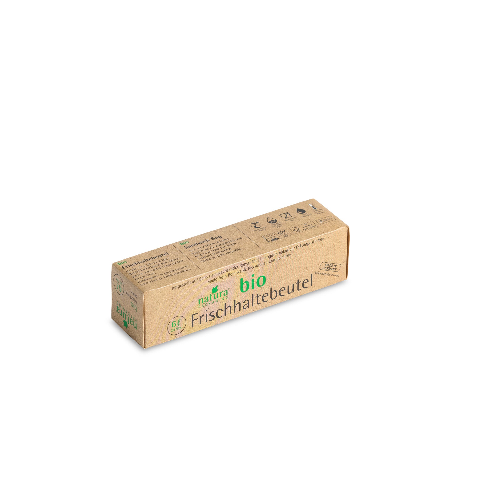 Biomat Natura compost lunchzak 4 liter, eco-friendly trash bags, household waste bin liners, 25-pack, durable and biodegradable.