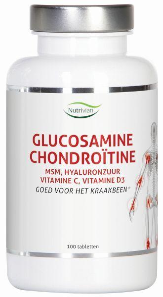 Nutrivian Glucosamine, Chondroitin, MSM, Hyaluron, and Vitamin D3/C supplement tablets for joint health and mobility.