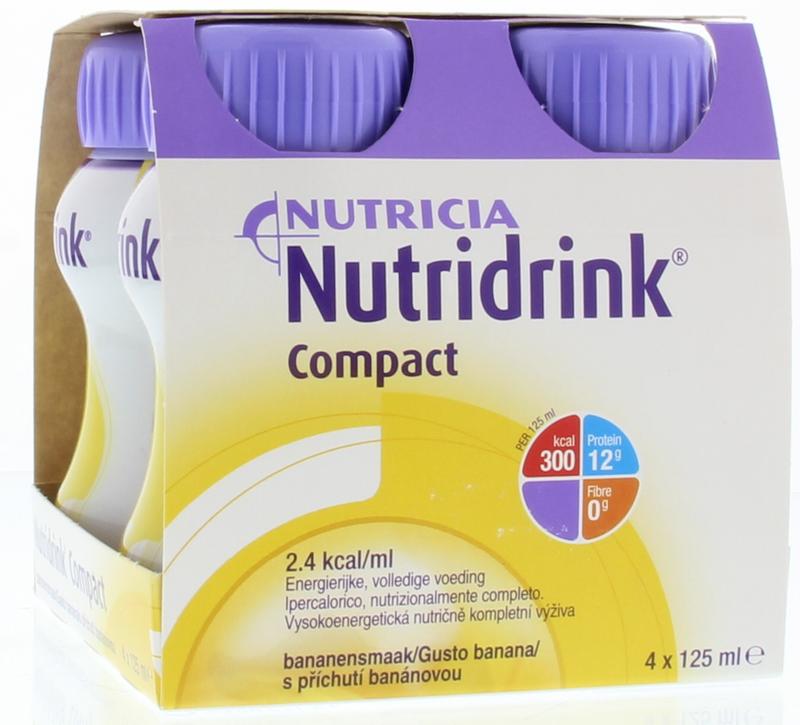 Nutridrink Compact banaan medical diet nutrition drink 125ml bottle, four-pack, soft banana flavor, ready-to-drink health supplement