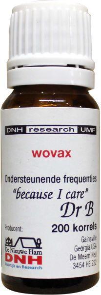 DNH Wovax 100 200 stuks herbal supplement capsules, displayed in a clear container with packaging in the background.