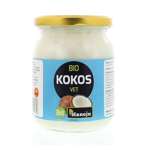 Hanoju unscented organic coconut oil in a 500ml bottle, versatile cooking oil and skincare product from the Oliën en Vetten category.