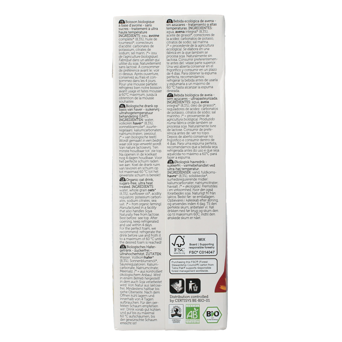 Lima Barista oat sugar-free bio drink in 1-liter carton, ideal for coffee and beverages, with eco-friendly organic ingredients