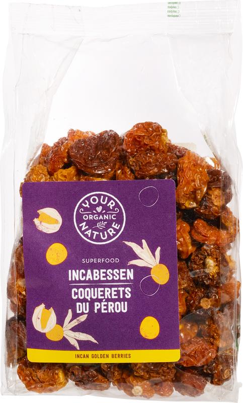 Organic Inca berries from Your Organic Nature, raw superfood in a 250g package, shown in a clear image.