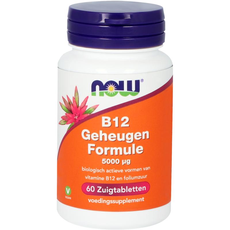 NOW Vitamine B12 geheugenformule 5000mcg zuigtabletten, close-up of the orange flavored lozenges in a blister pack.