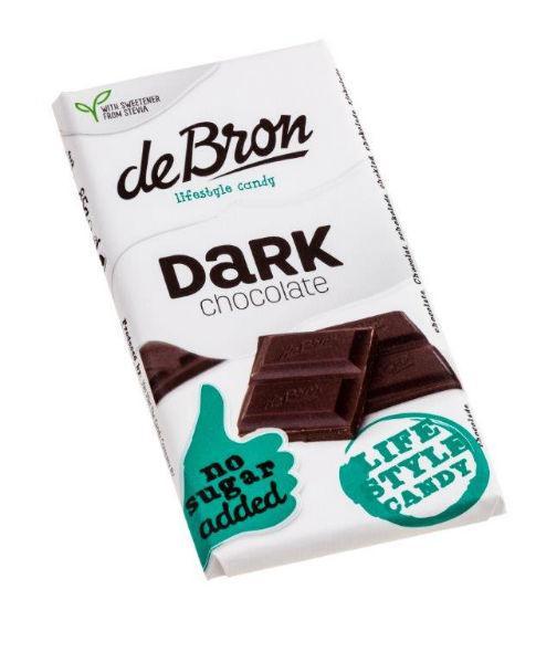 De Bron dark stevia tablet, 85g, a box of sugar-free chewy candy made with dark stevia extract, shown in the image.