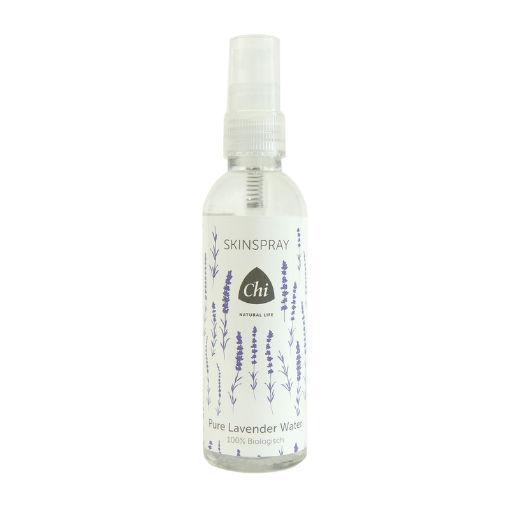 Chi Skinspray pure lavender water, 100ml, in a clear spray bottle, used for body care and relaxation.