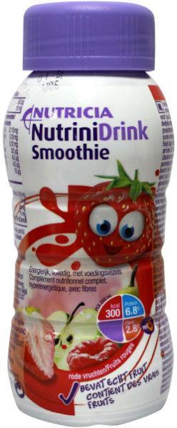Nutrinidrink Smooth rood fruit medical diet food bottle, 200ml, showing a colorful fruit-flavored nutritional supplement.