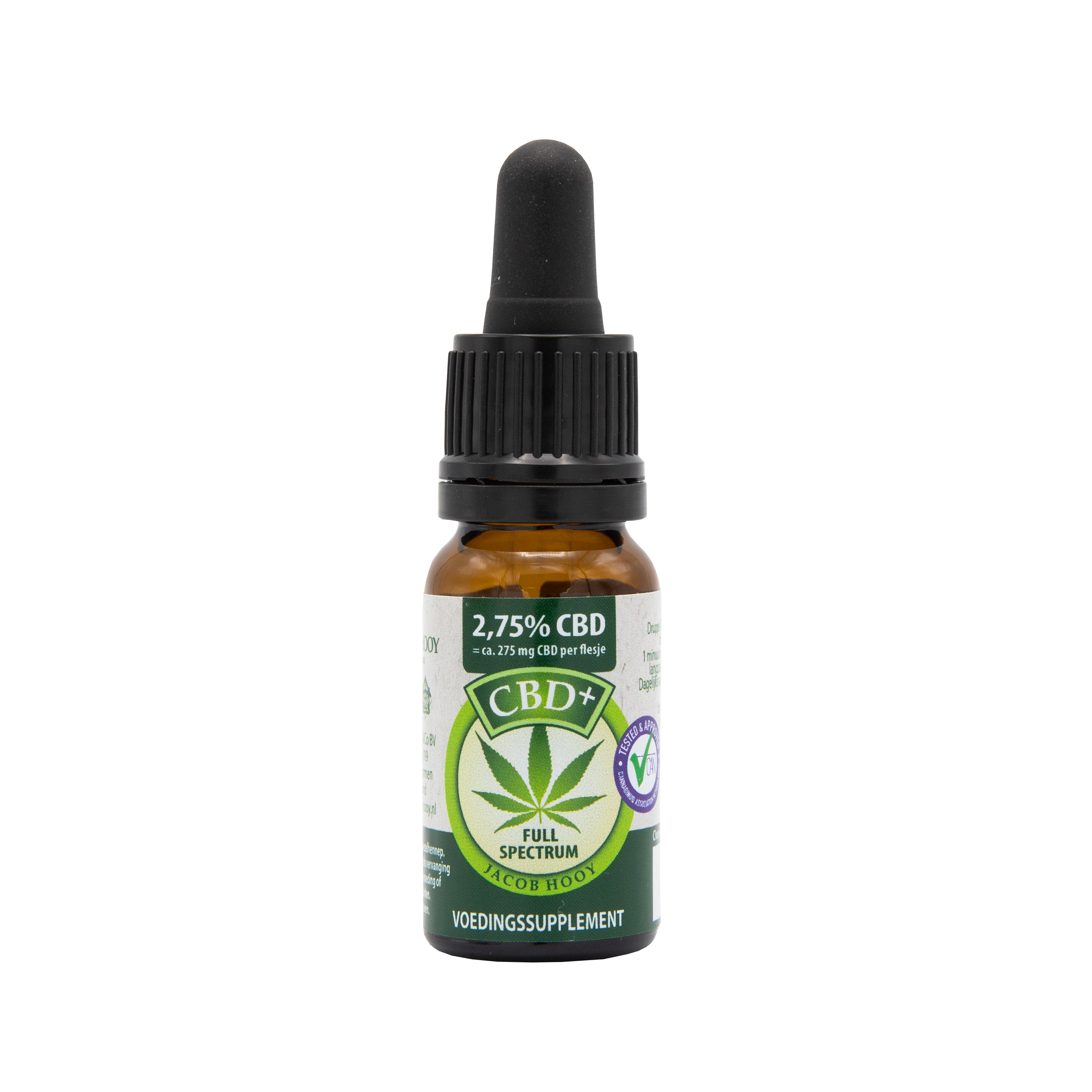 Jacob Hooy CBD Plus herbal oil bottle, 10ml, with dropper cap, used for natural wellness and herbal supplement purposes.