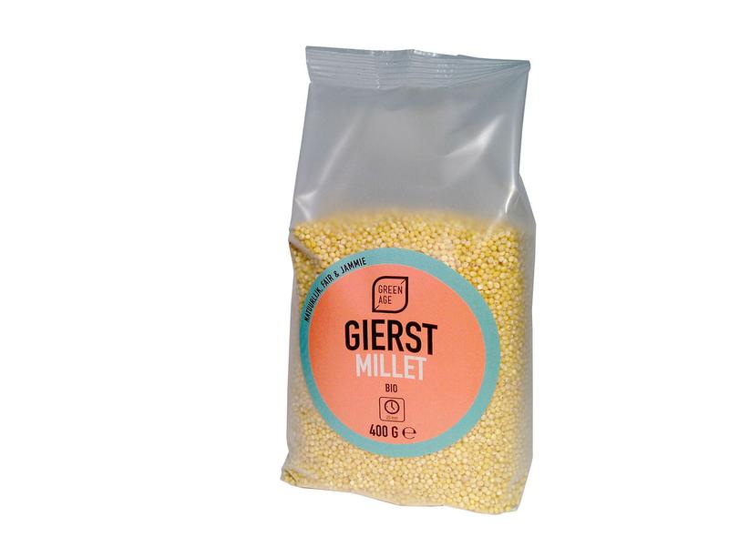 Greenage bio Gierst breakfast cereal in a 400g package, showing the wholesome, green-colored grains in the image.