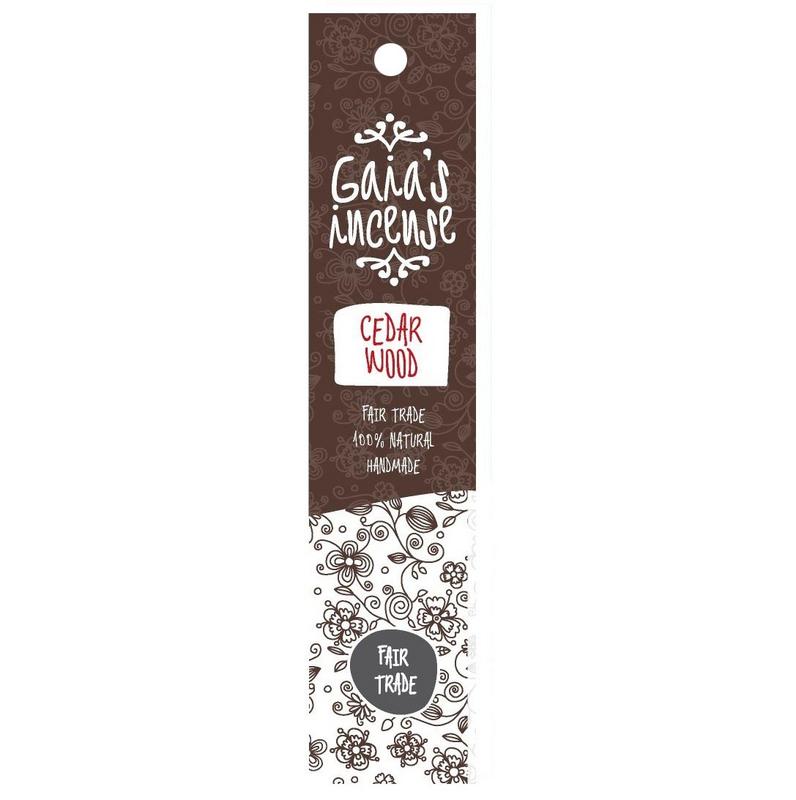 Gaia's Incense cedar wood sticks, natural Wierook, 15 pack, aromatic incense for relaxation and meditation, in a simple package.