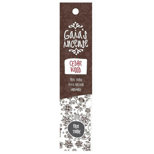 Gaia's Incense cedar wood sticks, natural Wierook, 15 pack, aromatic incense for relaxation and meditation, in a simple package.