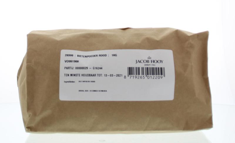Jacob Hooy beetroot powder in a 1kg bag, natural red herbal powder from the kruiden, zouten en maaltijdmixen category.