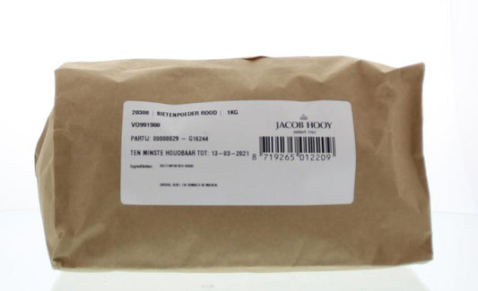 Jacob Hooy beetroot powder in a 1kg bag, natural red herbal powder from the kruiden, zouten en maaltijdmixen category.