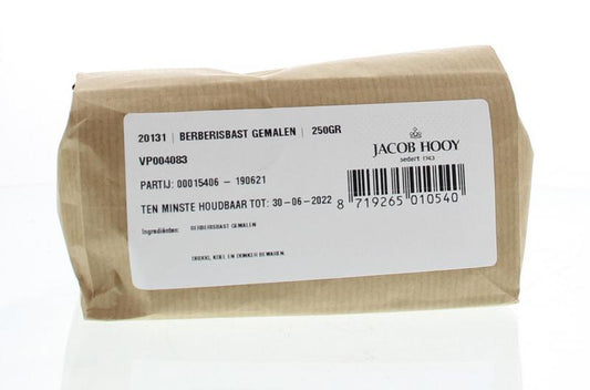 Ground Jacob Hooy Berberisbast in a 250g package, a herbal spice used in seasonings and culinary mixes.