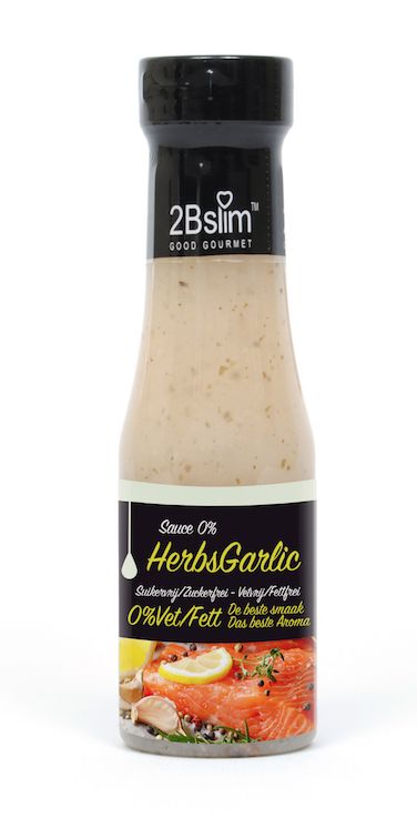 Bottle of 2bslim garlic sauce, 250ml, in a clear plastic container, showcasing the garlic-flavored condiment.