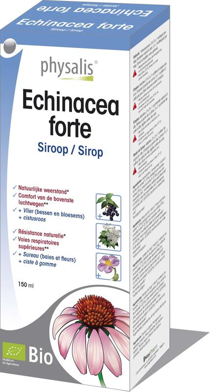 Physalis Echinacea Forte bio syrup in 150ml bottle, a herbal preparation with Echinacea for immune support.