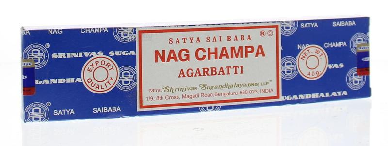 Nag Champa brand incense sticks in a 40-gram pack, featuring fragrant traditional wierook with multiple sticks visible.