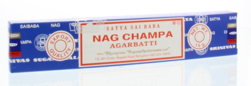 Nag Champa Wierookstokjes incense sticks in a 15g package, highlighting the aromatic Nag Champa brand incense.