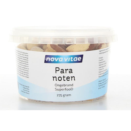 Nova Vitae Paranoten ongebrand raw, 275g, in a clear bag, showcasing the natural, unprocessed nuts suitable for superfood recipes.