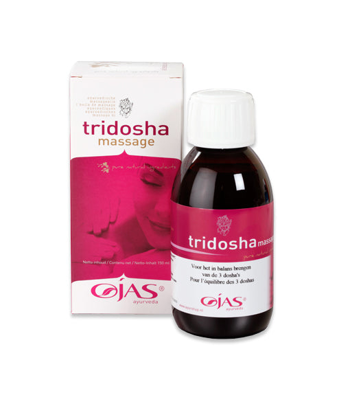 Ojas Tridosha massage oil in 150ml bottle, natural body care product with soothing ingredients for relaxation and skin nourishment.