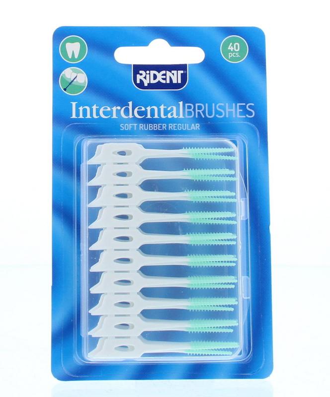 Rident interdental brushes with soft rubber tips, 40-pack, ideal for gentle and effective interdental cleaning.