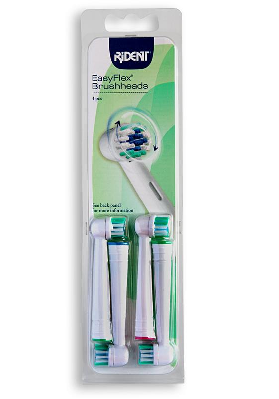 Rident toothbrush set with four white and blue manual toothbrushes, soft bristles, for effective oral cleaning.