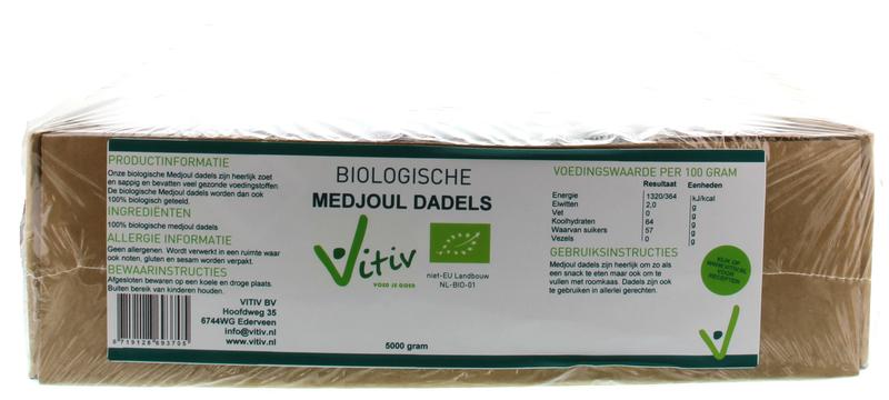 Vitiv bio Medjoul dadels in a 5kg bag, fresh and plump, perfect for snacking or cooking.