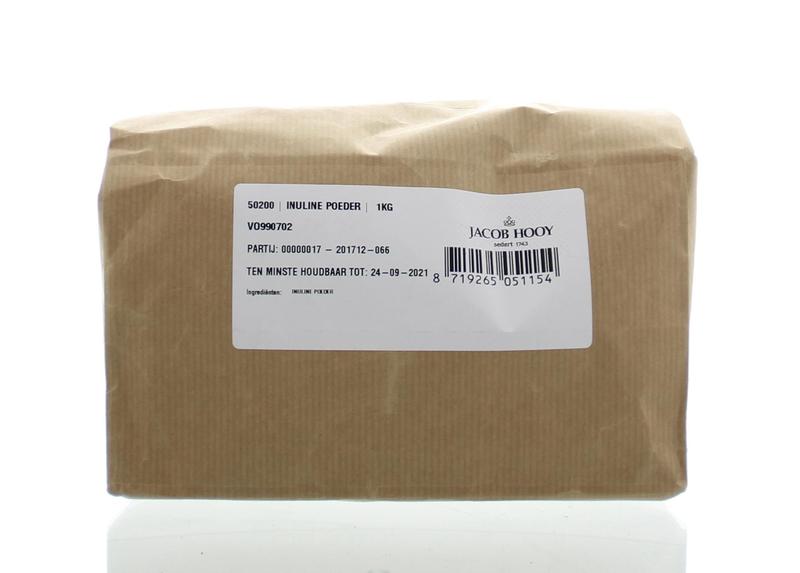 Jar of Jacob Hooy Inuline, a 1kg herbal supplement, shown with a white background, highlighting the product label and packaging.