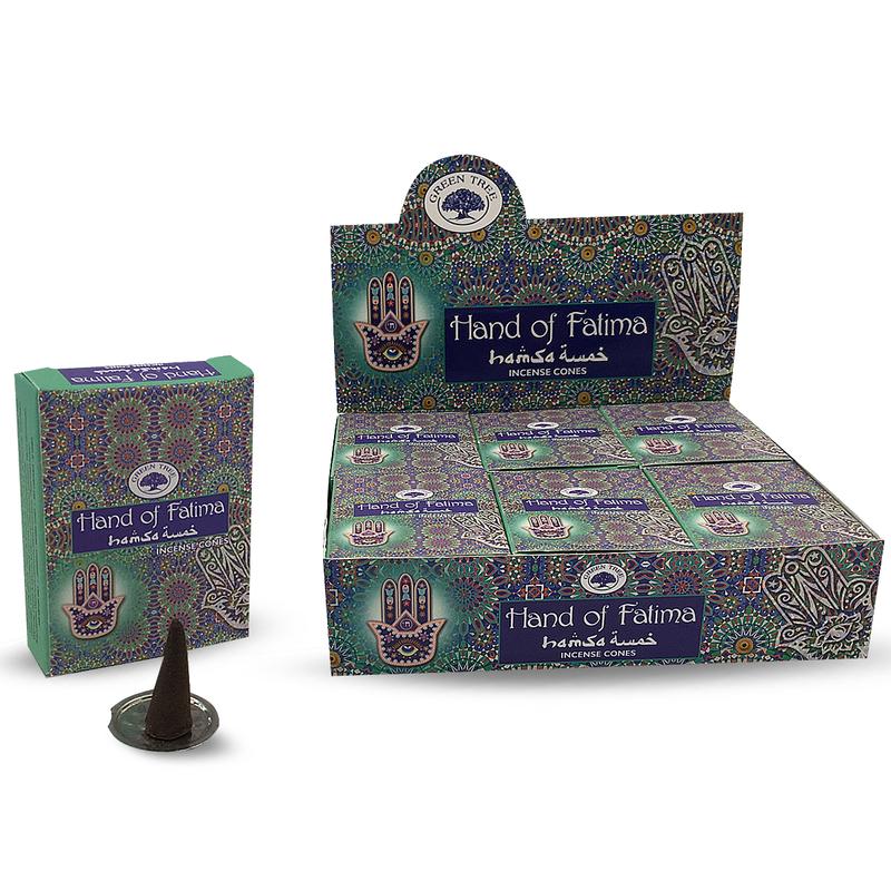 Green Tree Kegelwierook hand of Fatima incense sticks, 10 pieces, traditional herbal incense for spiritual and aromatic use.