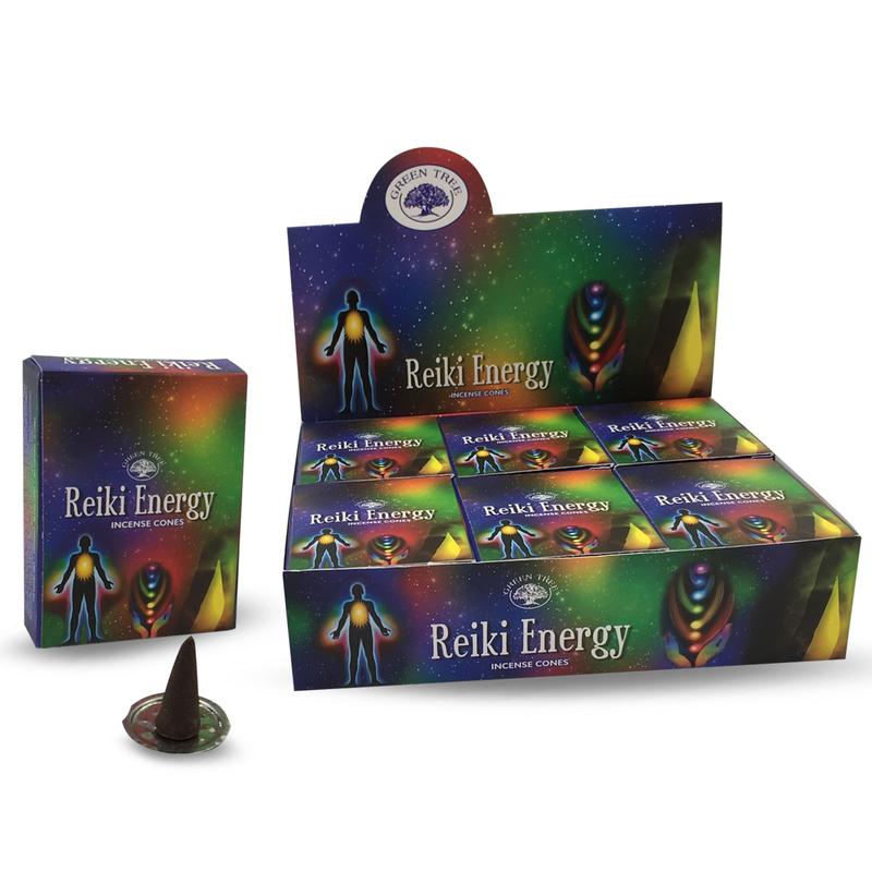 Green Tree Kegelwierook incense sticks for reiki energy, 10-pack, natural herbal Wierook with calming aroma in the image.