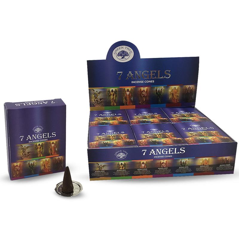 Green Tree Kegelwierook incense sticks featuring 7 angel designs, set of 10.00 for soothing aromatic burning.