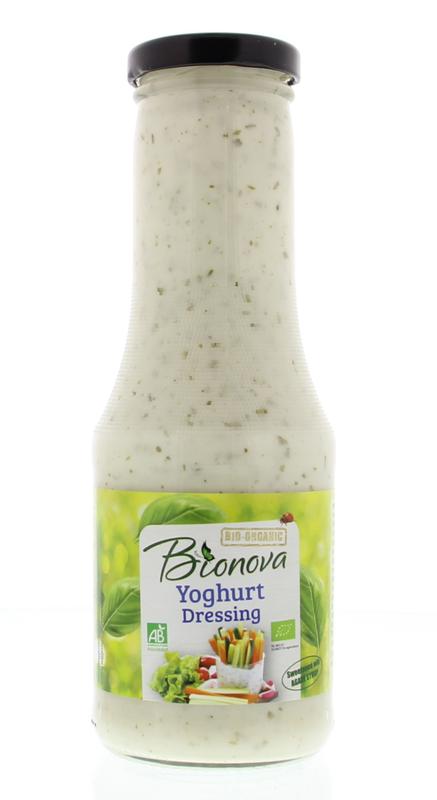 Bionova bio yoghurt salad dressing in a 290ml bottle, creamy sauce for salads and dishes, from Bionova's sauces and flavorings line.