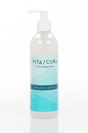 Vitacura Magnesium Gel 300ml, soothing body care product with magnesium, shown in a clear bottle with a pump dispenser.